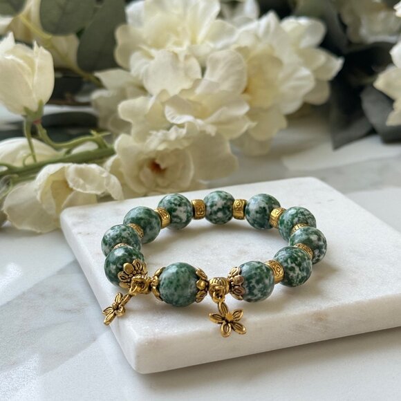 Hand Crafted Jewelry - Hot selling! Green jasper stretch bracelet, gemstones, boho, healing stones, hip